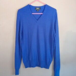 Brooks Brothers Sm Country Club 100% Cashmere V-Neck Sweater Blue